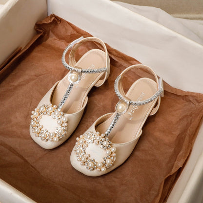 Shoes for kids Children Sandals Pearl Rhinestone Kids High Heel Shoe Elegant Baby Girls Wedding Party Shoes Sandals Round Toe