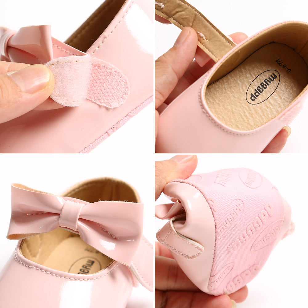 Zapatos Para Bebe Niña Newborn Toddler Baby Girl Shoes leather Buckle First Walkers With Bow Soft Soled Non slip Crib Shoes