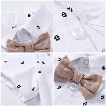 Traje para Niño y Bebe Newborn Baby Boy Gentleman Suit White Shirt with Bow Tie+Romper+Suspenders Shorts 3Pcs Formal Kids Clothes Set Mono