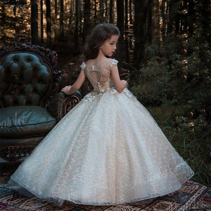 Dress for Girls - Vestido para Ninas Puffy Lace Flower Girl Dress for Weddings Long Sleeves Ball Gown Girl Party Communion Pageant Gown Vestidos