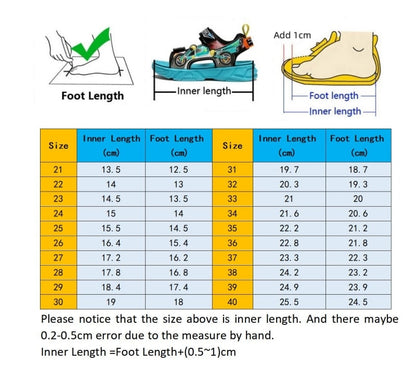 Chart Tenis para Ninos - Tennis Shoes 