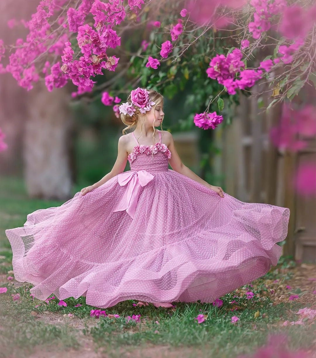 Dress for Girls - Vestido para Ninas Floral Sleeveless Spagehetti Straps Princess Ball Gown Floor Length Fluffy Skirt Tulle Fairy Wedding Party