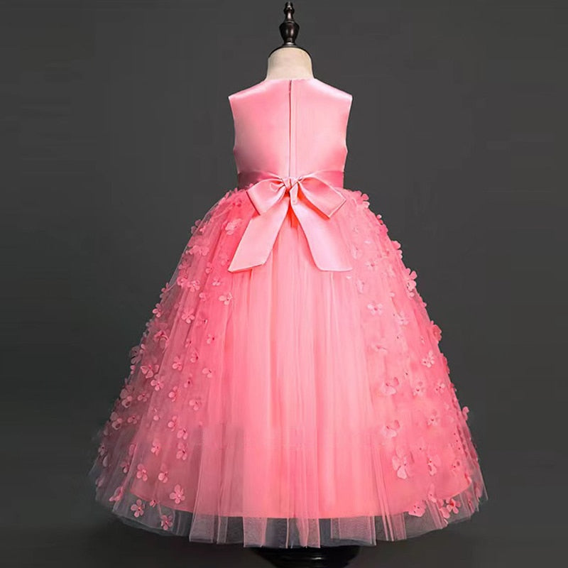 Dress for Girls - Vestido para Ninas Bridesmaid Bow Children Clothes Kids Girl Birthday Princess Party Dress Wedding Evening