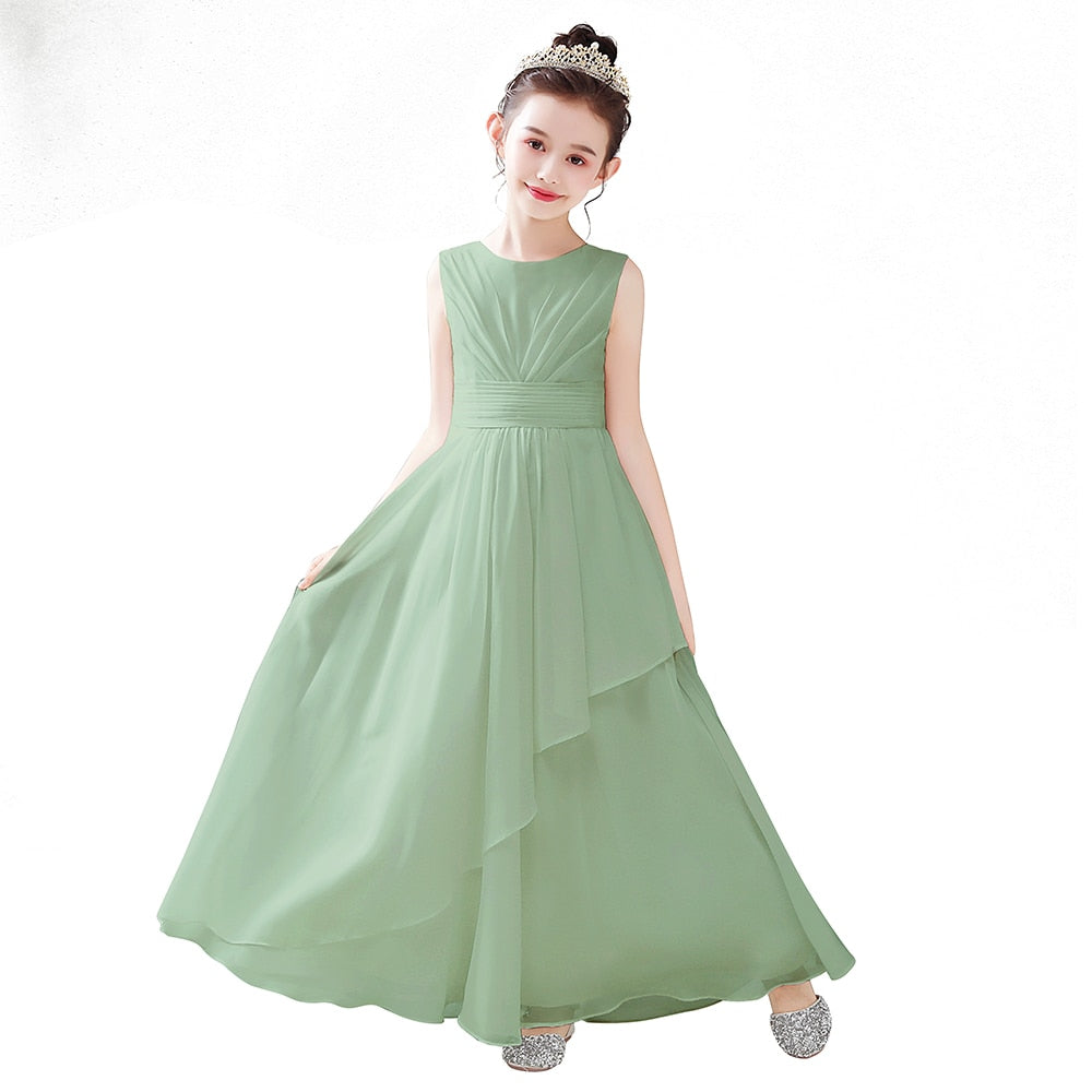 Vestido para Niña Real Pictures Chiffon Flower Girl Dress For Wedding Party First Communion Little Bride Gowns Junior Bridesmaid Verde
