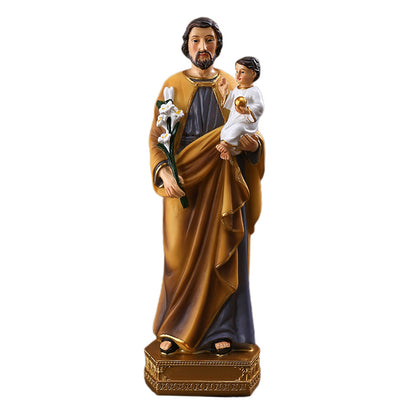Escultura de San Jose Tabletop Decoration Resin St Joseph with Child Jesus Figure Colored Religious Statue