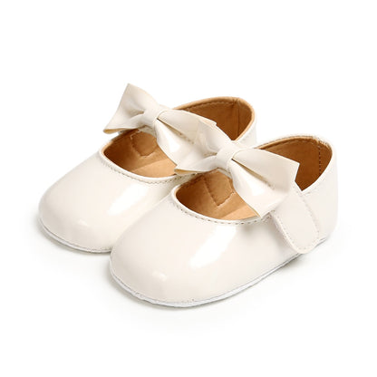 Zapatos Para Bebe Niña Newborn Toddler Baby Girl Shoes leather Buckle First Walkers With Bow Soft Soled Non-slip Crib Shoes Blanco