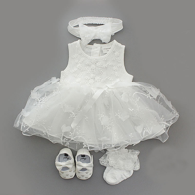 Vestido para Bebe 4Pcs/Set Baby Summer Dress Infant Girls Princess Christening Baptism Dress Gown Party Wedding 0 3 6 9 Months Baby Dress Outfits Bautizmo
