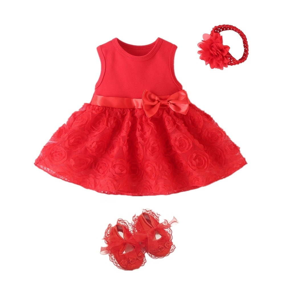 Vestido para Bebe 4Pcs/Set Baby Summer Dress Infant Girls Princess Christening Baptism Dress Gown Party Wedding 0 3 6 9 Months Baby Dress Outfits Set Red