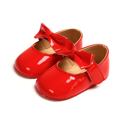 Zapatos Para Bebe Niña Newborn Toddler Baby Girl Shoes leather Buckle First Walkers With Bow Soft Soled Non-slip Crib Shoes Rojo