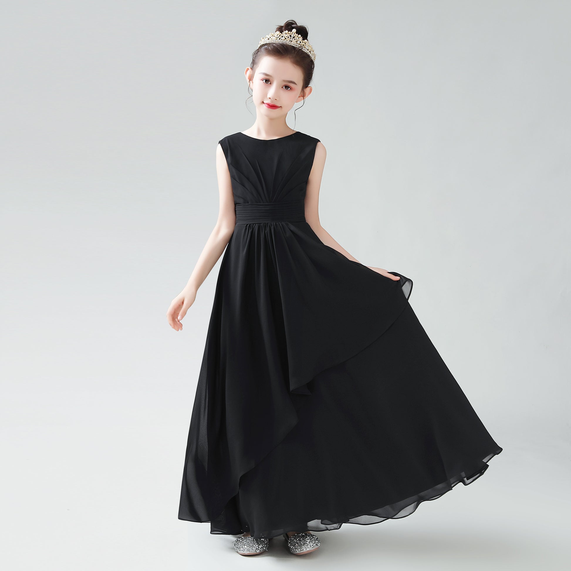 Vestido para Niña Real Pictures Chiffon Flower Girl Dress For Wedding Party First Communion Little Bride Gowns Junior Bridesmaid Black
