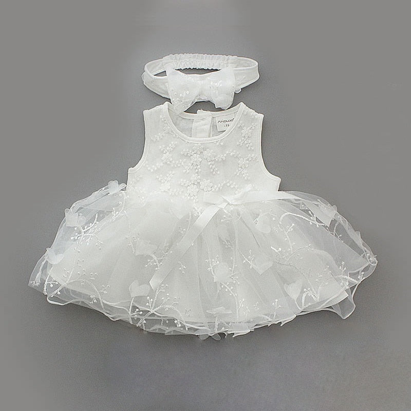 White Christening Outfit w/ Tan Accents | Bebe Couture