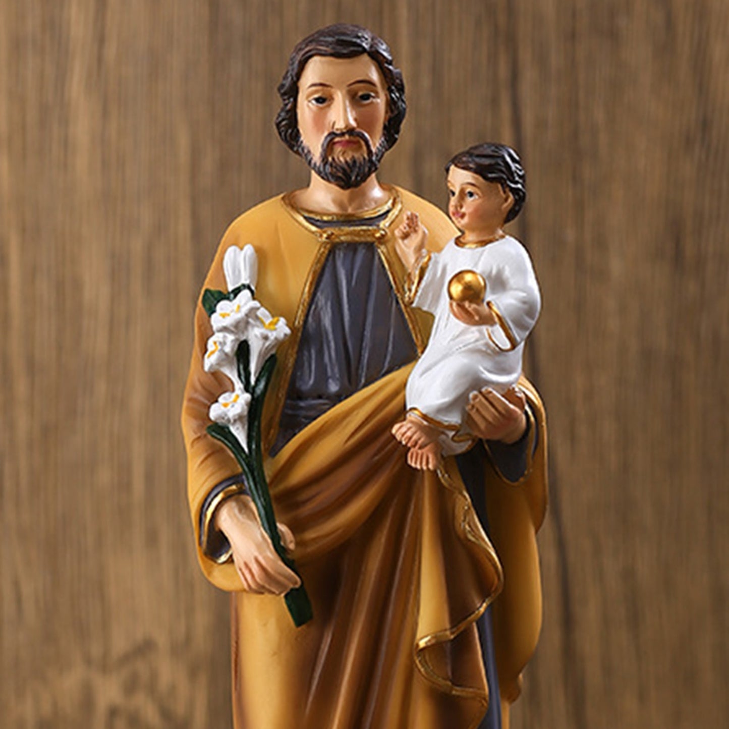 Escultura de San Jose Tabletop Decoration Resin St Joseph with Child Jesus Figure Colored Religious Statue