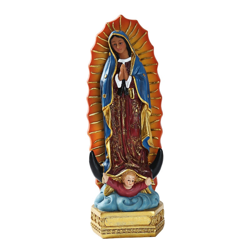 Escultura Virgen de Guadalupe Resin Virgin Icon Christian Statues Sculptures Home Ornament