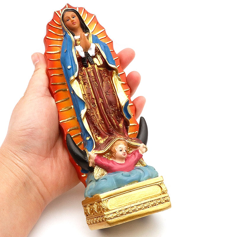 Escultura Virgen de Guadalupe Resin Virgin Icon Christian Statues Sculptures Home Ornament
