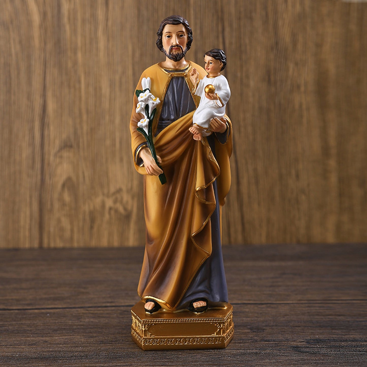 Escultura de San Jose Tabletop Decoration Resin St Joseph with Child Jesus Figure Colored Religious Statue Estatua