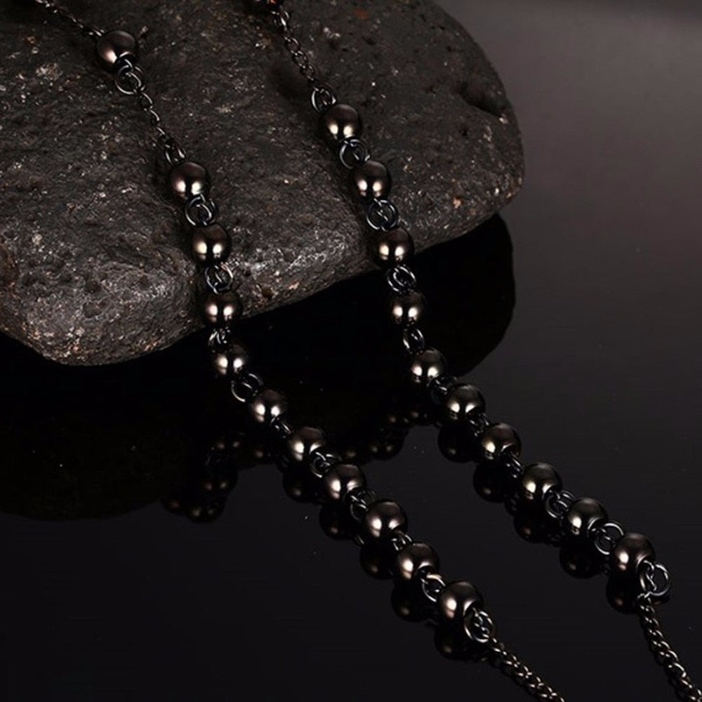 Rosario Shining Black Filled Stainless Steel Bless Rosary Beads Trendy Chain Rosarios Necklace detalles