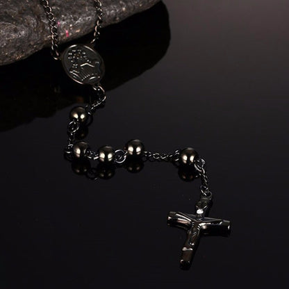 Rosario Shining Black Filled Stainless Steel Bless Rosary Beads Trendy Chain Rosarios Necklace Negro