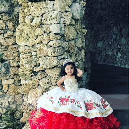 Vestido Charro Para Niña Ball Gown Rhinestones Children Princess Dress Beauty Crystal Puffy Luxury Flower Girl Birthday Dress