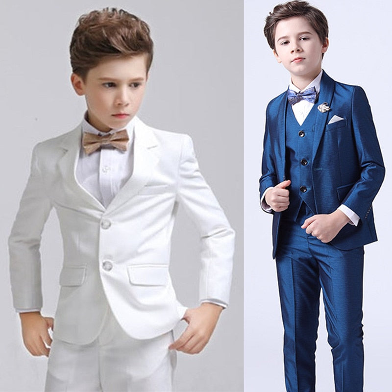 Traje para Niño Kids Boys White Blazer Vest Pants 3PCS Set Children Baptism Wedding Prom Suit Baby Boy Elegant Dress Teenager Party Costume Colors