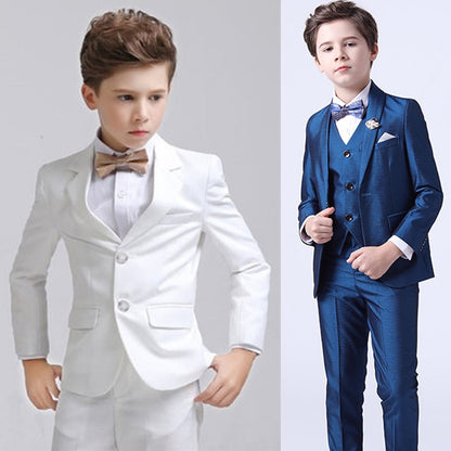 Traje para Niño Kids Boys White Blazer Vest Pants 3PCS Set Children Baptism Wedding Prom Suit Baby Boy Elegant Dress Teenager Party Costume Colors