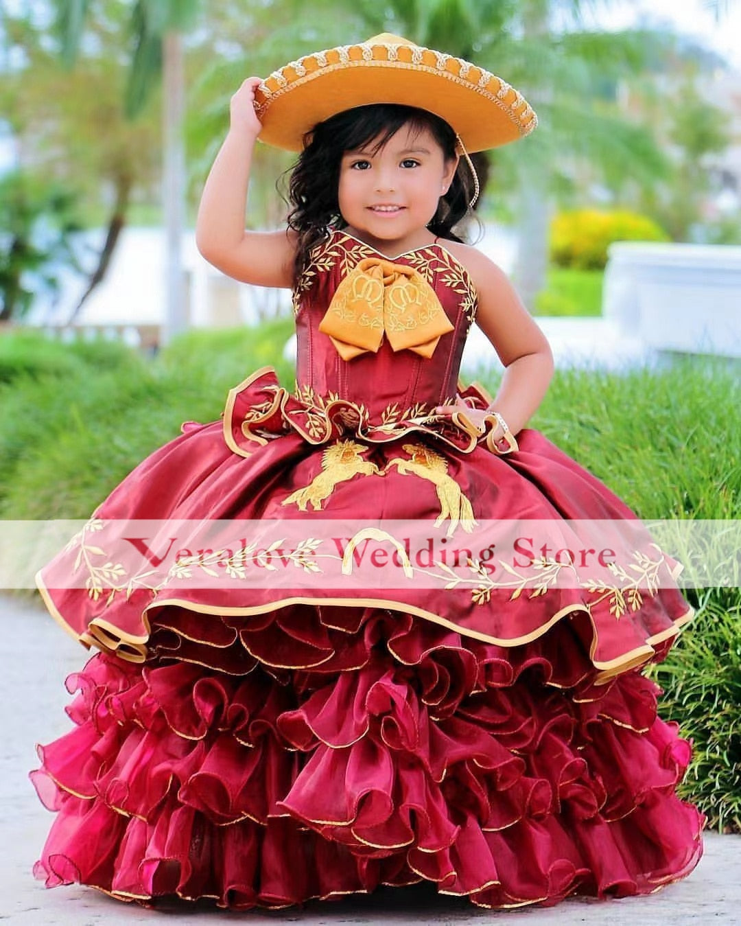 Vestido Charro de Niña Charro Dress Embroidery Ball Gown Toddler Little Girls Pageant Prom Dress for Kid Organza Ruffles Corset Back