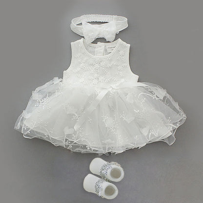 Vestido para Bebe 4Pcs/Set Baby Summer Dress Infant Girls Princess Christening Baptism Dress Gown Party Wedding 0 3 6 9 Months Baby Dress Outfits Vestido de Bautizo