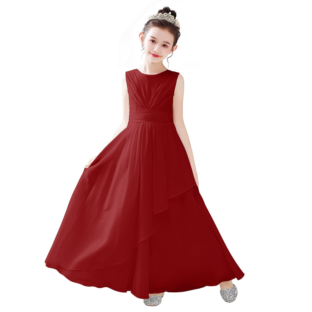 Vestido para Niña Real Pictures Chiffon Flower Girl Dress For Wedding Party First Communion Little Bride Gowns Junior Bridesmaid Red