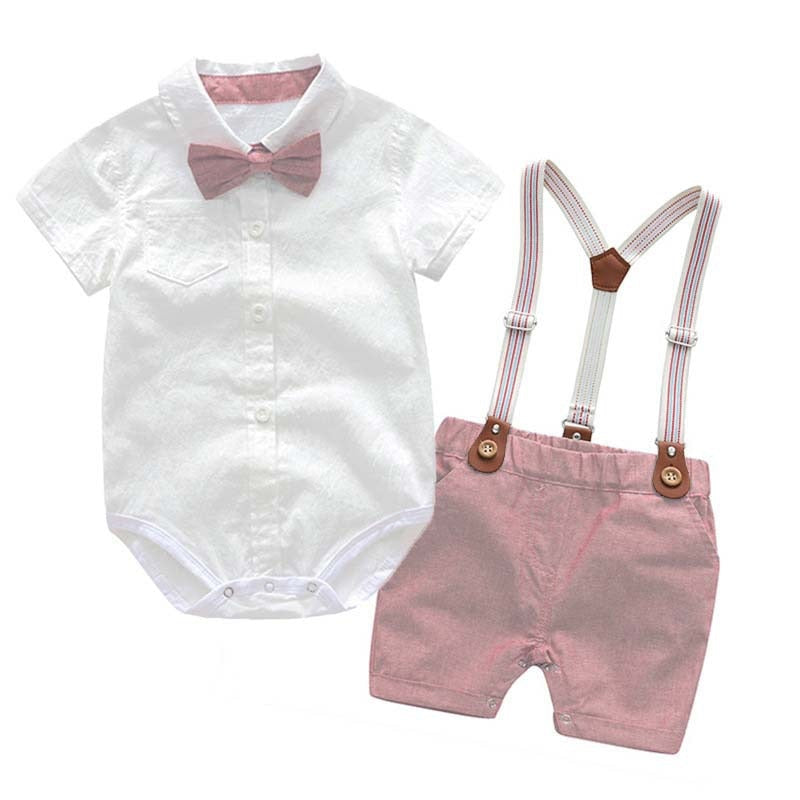 Traje para Niño y Bebe Newborn Baby Boy Gentleman Suit White Shirt with Bow Tie+Romper+Suspenders Shorts 3Pcs Formal Kids Clothes Set Mono