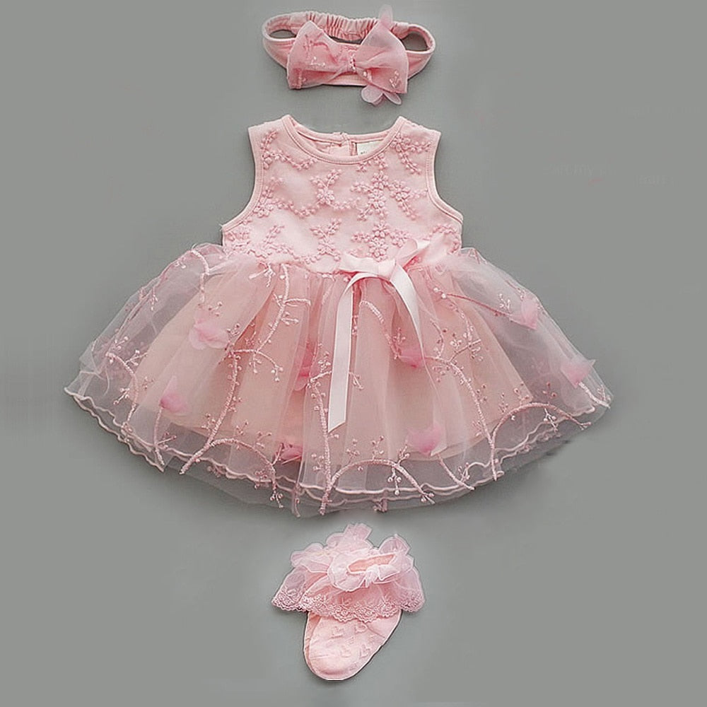 Vestido para Bebe 4Pcs/Set Baby Summer Dress Infant Girls Princess Christening Baptism Dress Gown Party Wedding 0 3 6 9 Months Baby Dress Outfits Pink