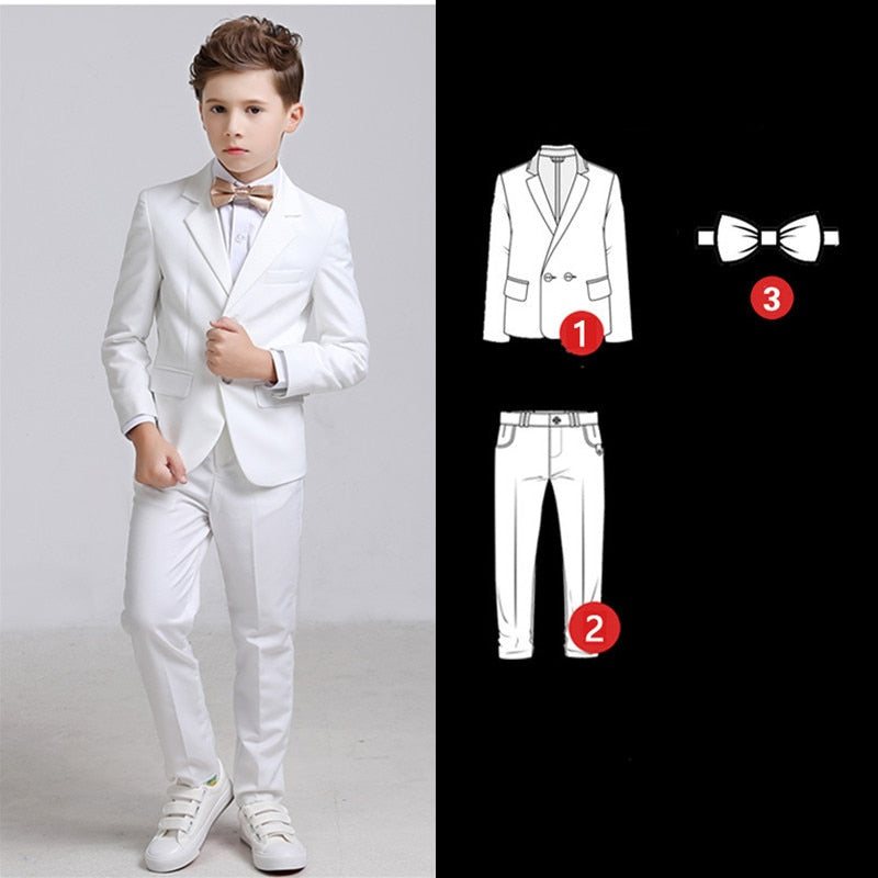 Traje para Niño Kids Boys White Blazer Vest Pants 3PCS Set Children Baptism Wedding Prom Suit Baby Boy Elegant Dress Teenager Party Costume Traje Para Bautizo
