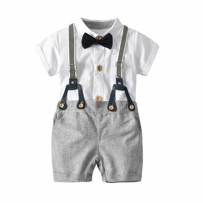 Traje para Niño y Bebe Baby Clothes Autumn Boys Suits New born Gentleman Party Costume Soft Cotton Jumpsuit + Shorts Baptism Dress Newborn Gift Set Gris