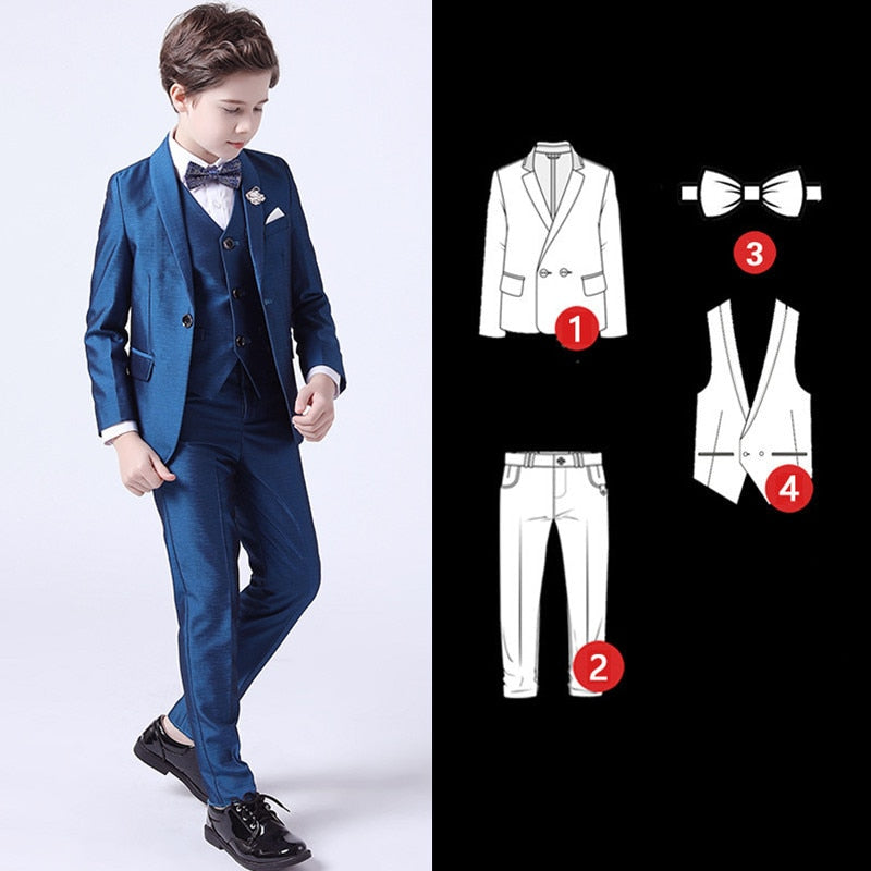 Traje para Niño Kids Boys White Blazer Vest Pants 3PCS Set Children Baptism Wedding Prom Suit Baby Boy Elegant Dress Teenager Party Costume details