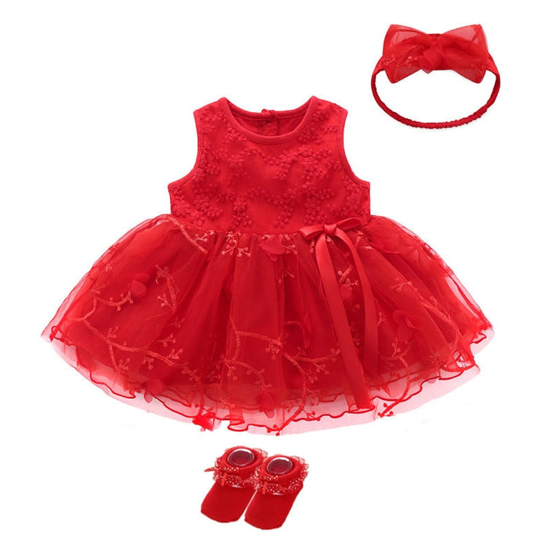 Vestido para Bebe 4Pcs/Set Baby Summer Dress Infant Girls Princess Christening Baptism Dress Gown Party Wedding 0 3 6 9 Months Baby Dress Outfits Red